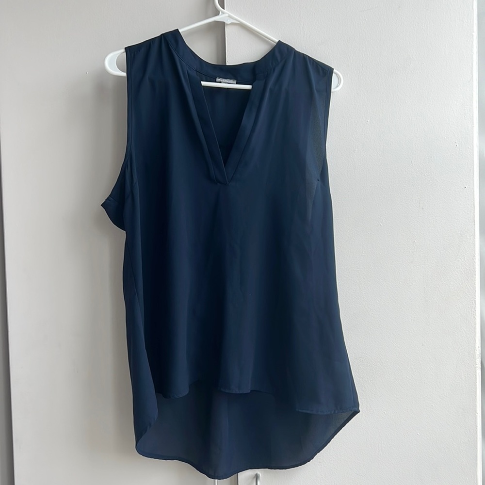 Navy wide sleeve v neck tank top